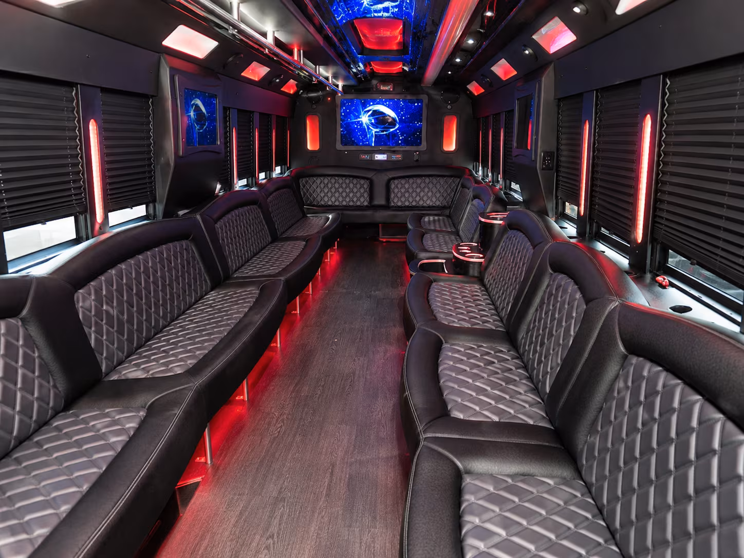 Interior of a party bus rental serving Overland Park