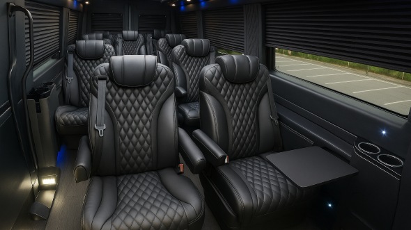 Interior of Charter Bus Company Overland Park's 15 Passenger Mini Bus in Overland Park