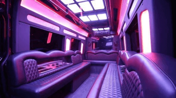Interior of Charter Bus Company Lenexa's 15 Passenger Party Bus in Lenexa