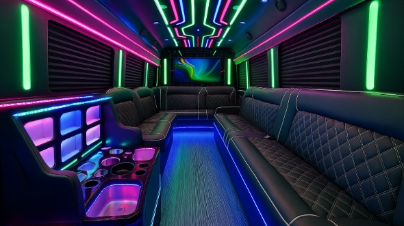 Interior of Charter Bus Company St. Joseph's 20 Passenger Party Bus in St. Joseph