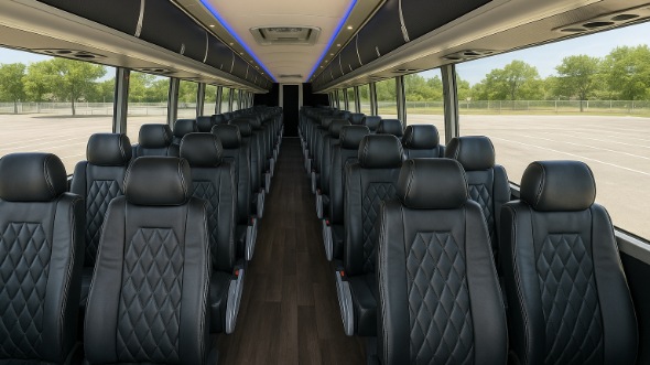 Interior of Charter Bus Company Overland Park's 56 Passenger Charter Bus in Overland Park